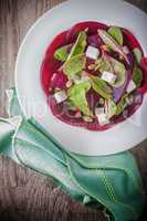 Salad with beetroot, goat cheese and chard