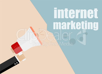 flat design business concept. internet marketing. Digital marketing business man holding megaphone for website and promotion banners.