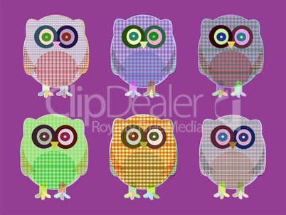 textile cartoon owls icon set