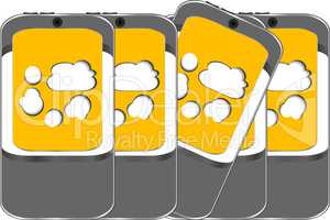 Smart phone set with cloud computing symbol on a screen