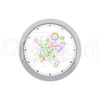 Set of office icons in flat design on original watch isolated on white