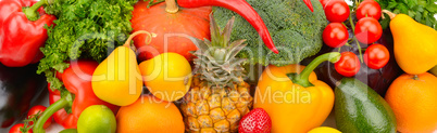 background set of vegetables, fruits and greens