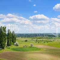 picturesque green field and blue sky