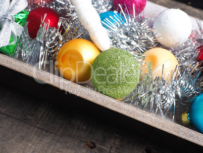 Colorful Christmas decoration on wood