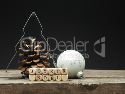 French Merry Christmas on wooden dices