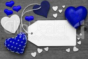 Label, Black And White, Blue Hearts, Copy Space