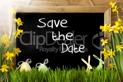Sunny Narcissus, Easter Egg, Bunny, White Text Save The Date