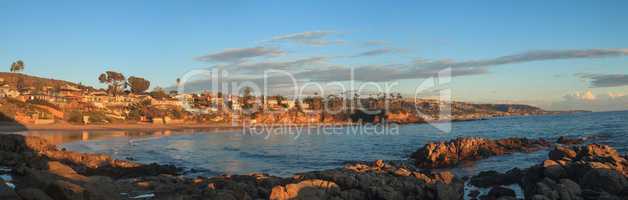 Crescent Bay beach panoramic view of the ocean at sunset