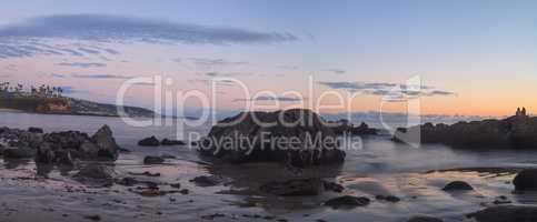 Crescent Bay beach panoramic view of the ocean at sunset