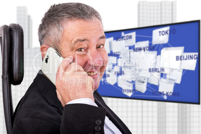 Man sitting by the phone at the workplace