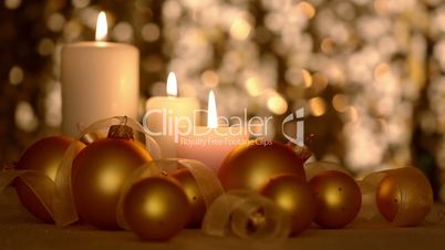 Christmas Still Life with Candles and Golden Balls