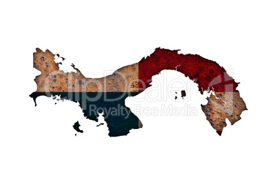 Karte und Fahne von Panama auf rostigem Metall