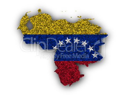 Karte und Fahne von Venezuela auf Mohn