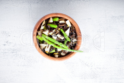 Black rice, apple, asparagus salad