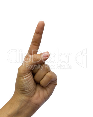 Woman index finger isoalted on white background