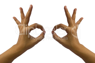 Woman's two hand making sign Ok isolated on white background