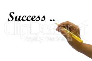 Hand writing success, isolated on white background