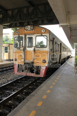 Yellow train engine and rail track.