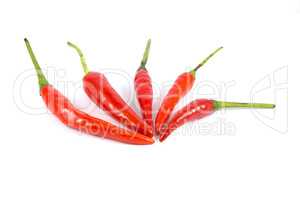 Red chili peppers on a white background.