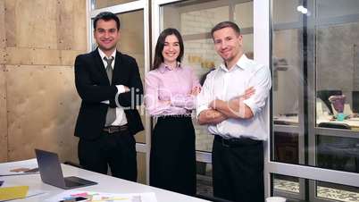 Confident business team fold hands the office