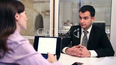 Confident job applicant having interview.