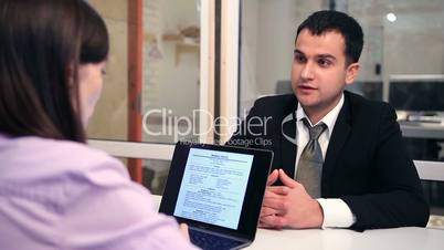 Young businessman at the interview in office