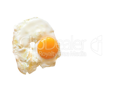 Fried egg isolated over white with copy space
