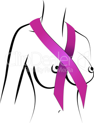 Woman breast cancer ribbon symbol vector. Health, medicine, beauty concept naked woman with breast cancer awareness ribbon.