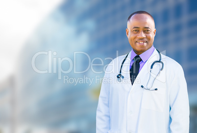 African American Male Doctor Outside of Hospital Building