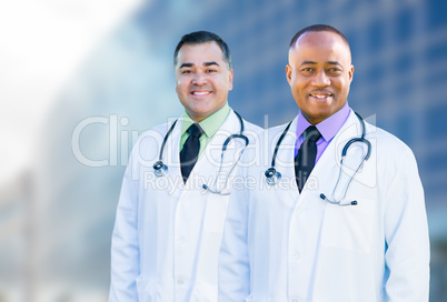 African American and Hispanic Male Doctors Outside of Hospital B