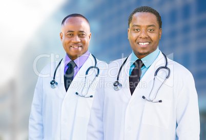 African American Male Doctors Outside of Hospital Building