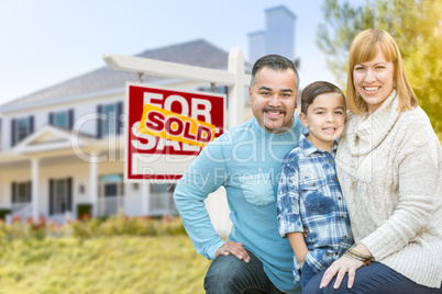 Mixed Race Family In Front of House and Sold For Sale Real Estat