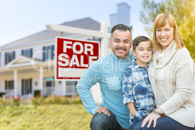 Mixed Race Family Portrait In Front of House and For Sale Real E