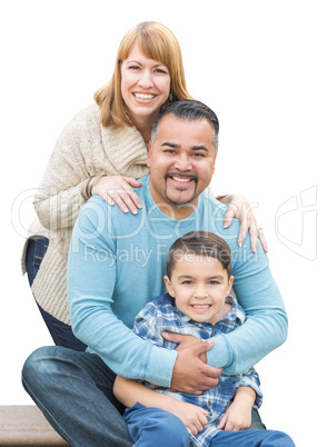 Mixed Race Hispanic and Caucasian Family on White