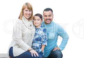 Mixed Race Hispanic and Caucasian Family on White