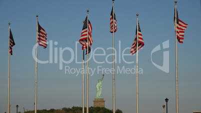 American Flags And Statue Of Liberty