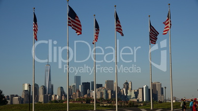 American Flags And Lower Manhattan