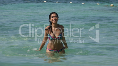 Female Wearing Bikini In Ocean