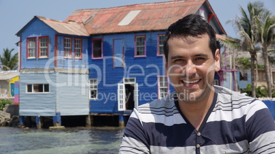 Smiling Man And Old House