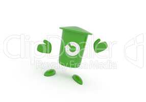 Green garbage bin on white