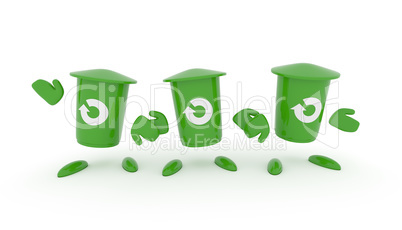 Recycling concept with green garbage bin