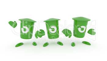 Recycling concept with green garbage bin
