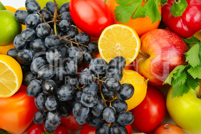 beautiful background of a set of vegetables and fruits