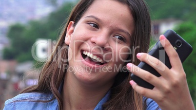 Silly Goofy Girl Making Funny Faces And Taking Selfy