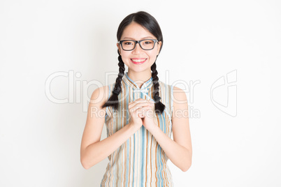 Asian girl greeting