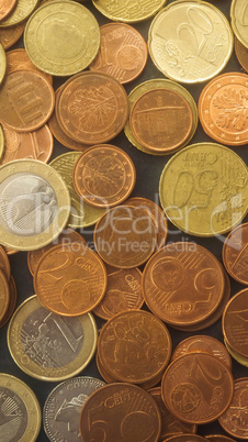 Many Euro coins - vertical