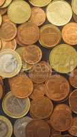 Many Euro coins - vertical