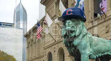 Chicago lion with Cubs hat