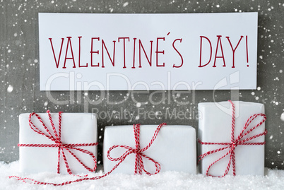 White Gift With Snowflakes, Text Valentines Day