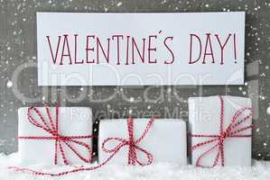 White Gift With Snowflakes, Text Valentines Day